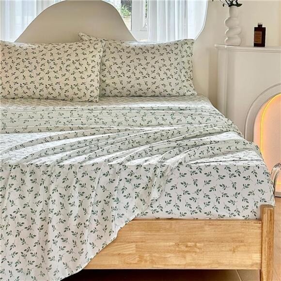 Green Leaf Sheets King, Deep Pocket Sheets, 1800 Thread Count Leaf Bed Sheets - Picture 1 of 7